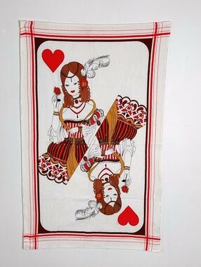 Vintage Scandinavian 100% Cotton Queen of Hearts Tea Towel, Retro MCM Kitchen